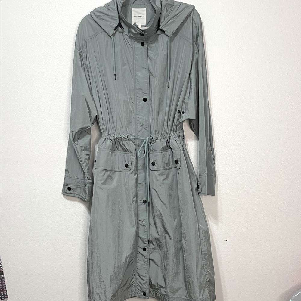 Avec Les Filles NWOT Light Blue Hooded Trench Coat Size X-Large PTP 23”-26”